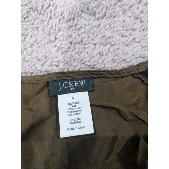J. Crew Silk Tank Green Brown Size 6 with Lace - Picture 3 of 8